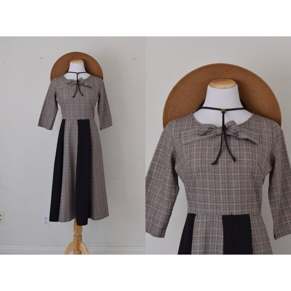 Vintage Black and Plaid Circular Dress size‎ M - Picture 1 of 10